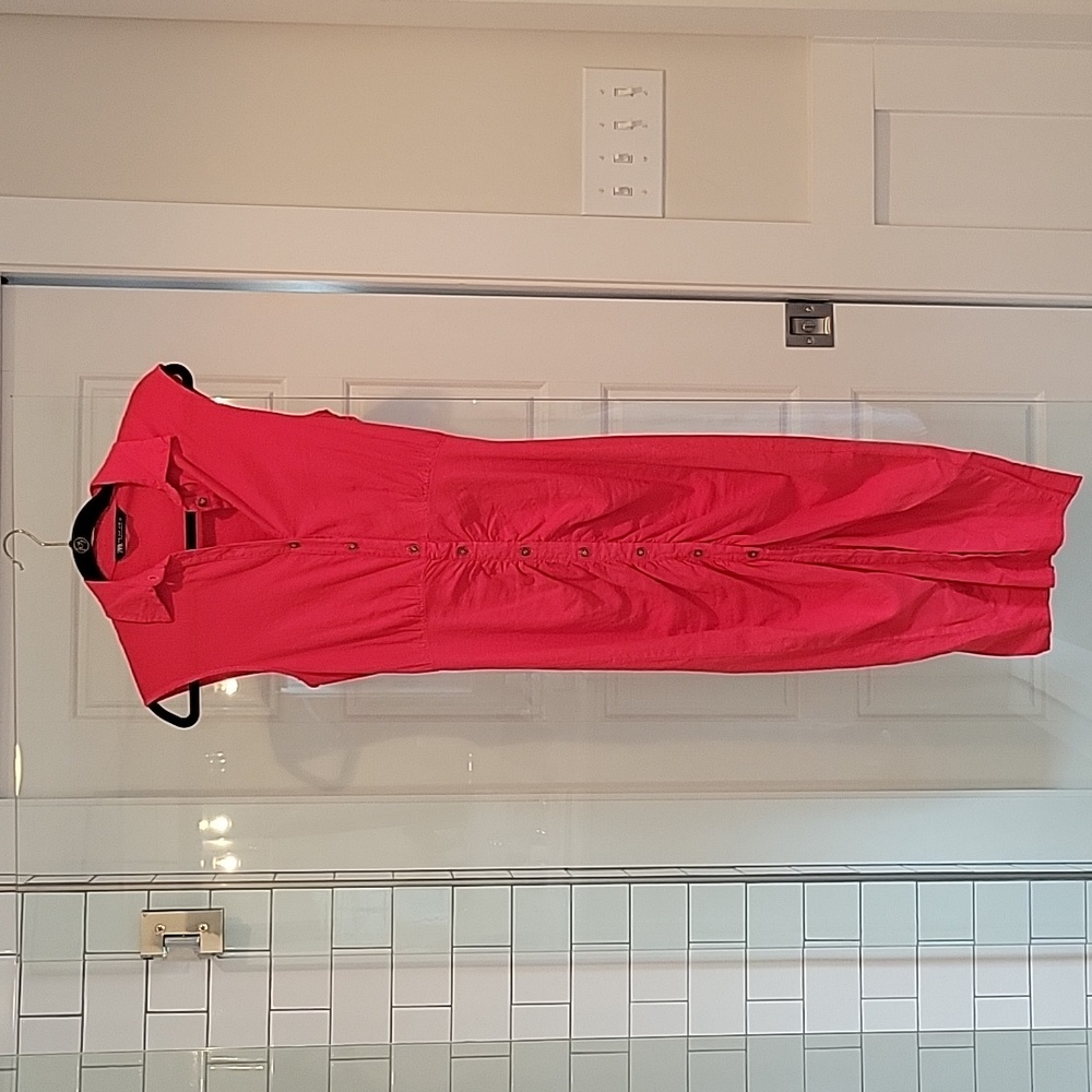 Red Zara Button Down Midi Dress